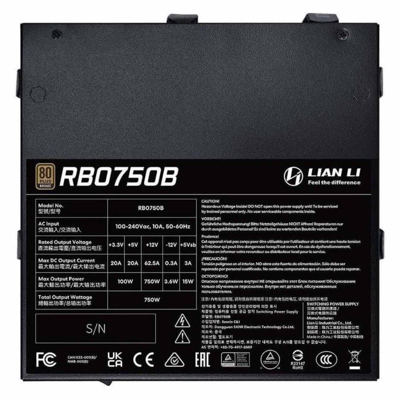 Fuente de Poder Lian Li RB750 750W 80+ Bronze ATX 3.1 vista 3