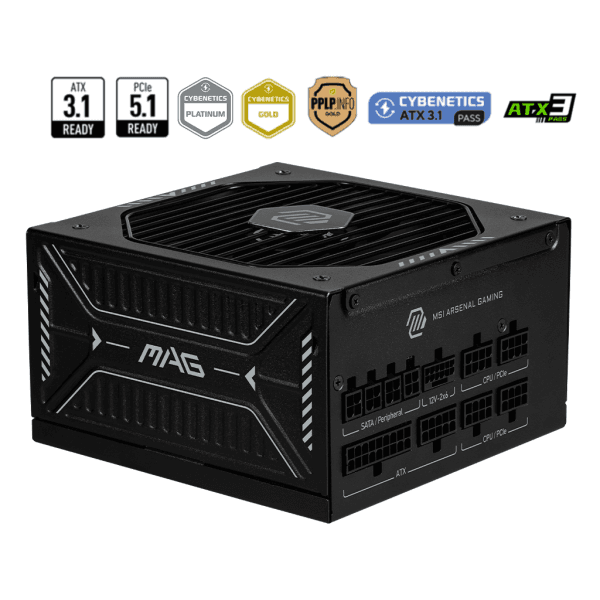 Fuente de Poder MSI MAG A1000GLS PCIE5 1000W 80 Plus Gold ATX Modular