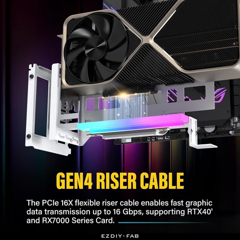 Soporte GPU Vertical EZDIY-FAB PCIe 4.0 All White con LED ARGB vista 4
