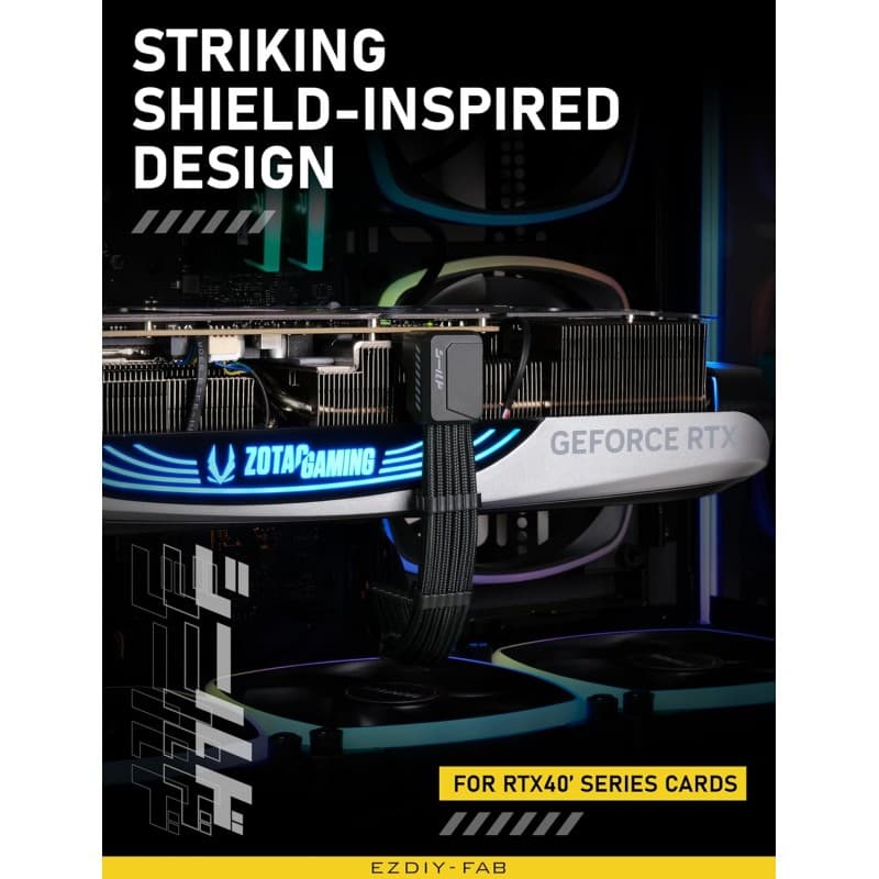 Adaptador GPU EZDIY-FAB Shield 90° 12VHPWR Negro vista 5