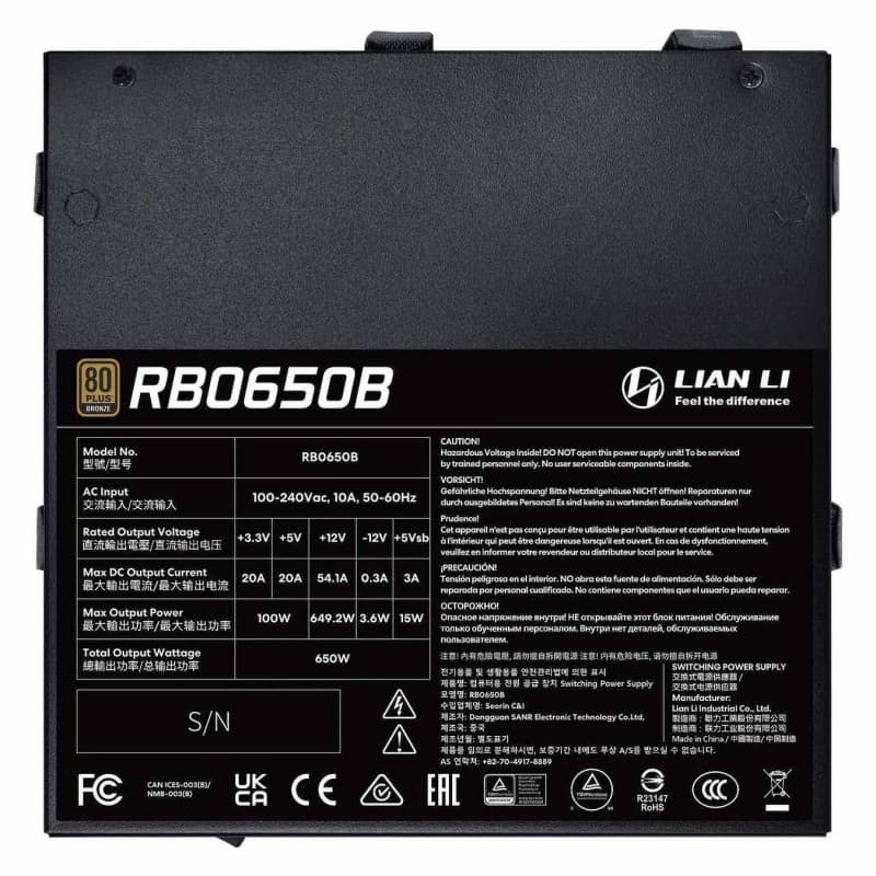 Fuente de Poder Lian Li RB650 650W 80+ Bronze vista 3