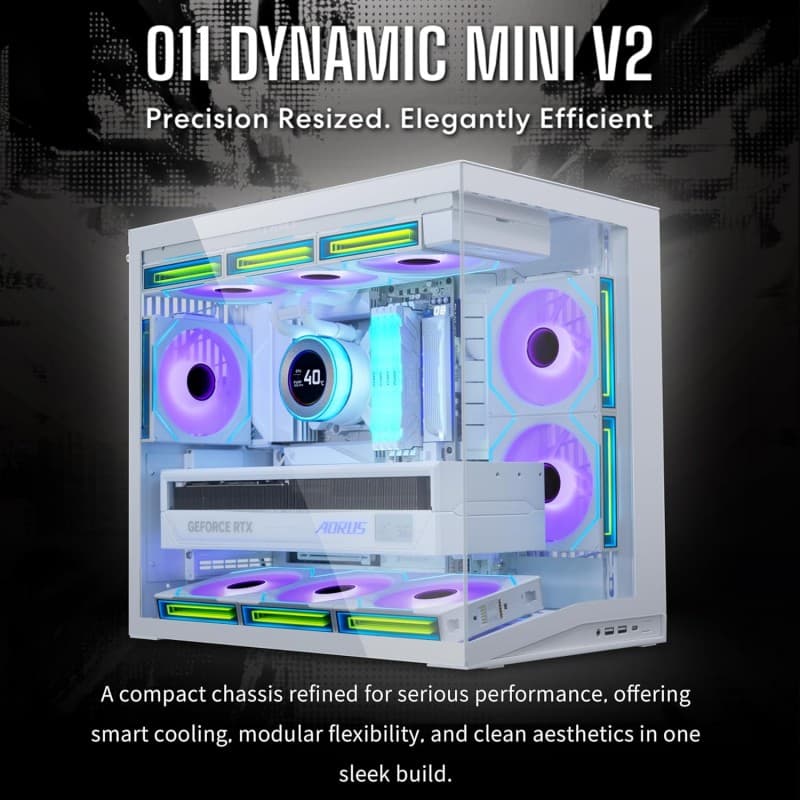 Gabinete Lian Li O11D Mini V2 Flow ATX Blanco con 5 Ventiladores vista 3
