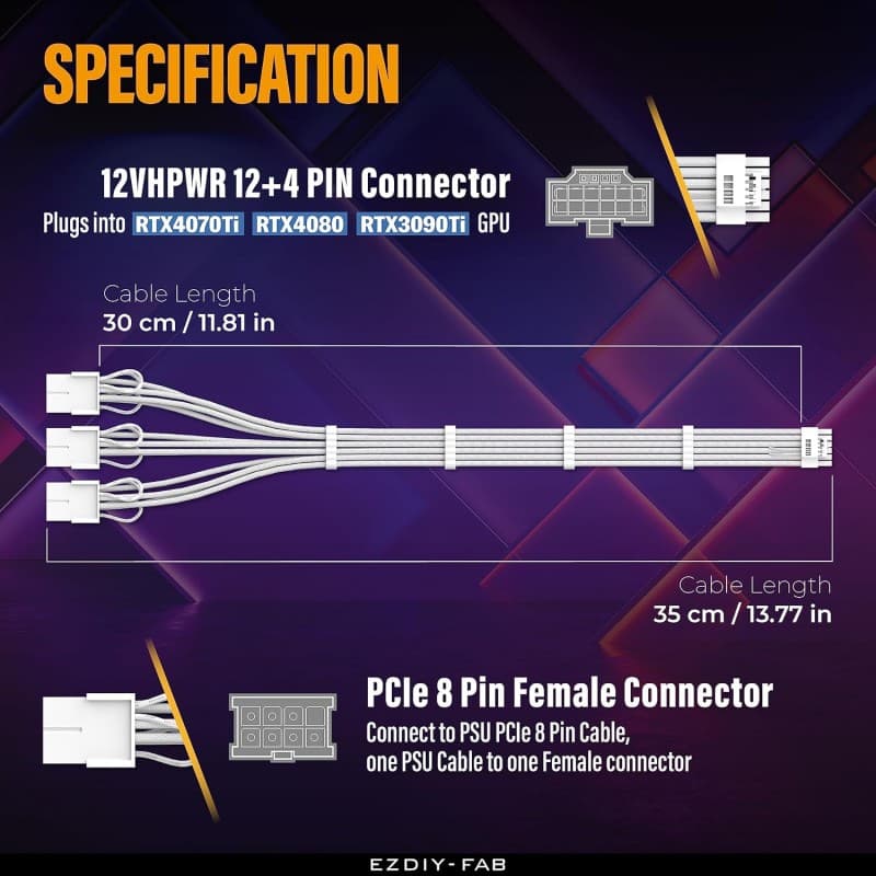 Cable Extensión PCIe 5.0 - 12VHPWR EZDIY-FAB 300mm Blanco vista 2