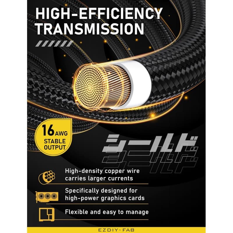 Adaptador GPU EZDIY-FAB Shield 90° 12VHPWR Negro vista 3