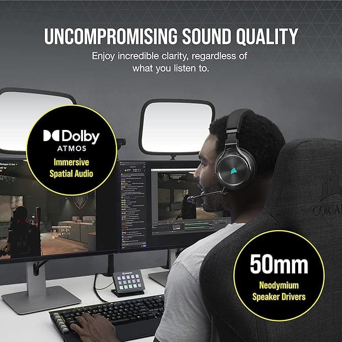 Corsair VIRTUOSO RGB Wireless XT Slate – Auriculares Gaming Hi-Fi vista 3