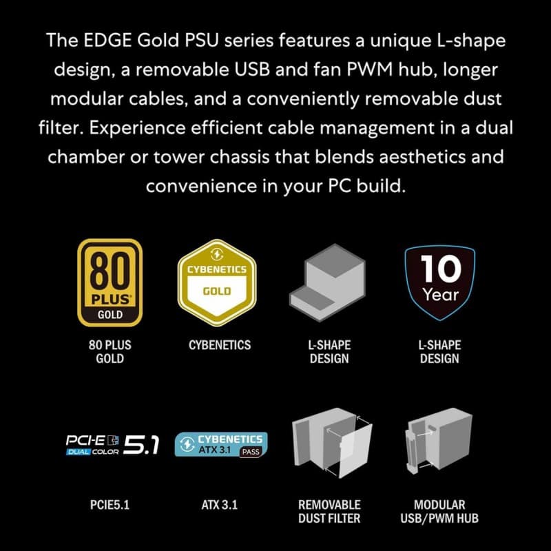 Fuente de Poder Lian Li EDGE Gold 750W Modular ATX 3.1 80+ Gold vista 5