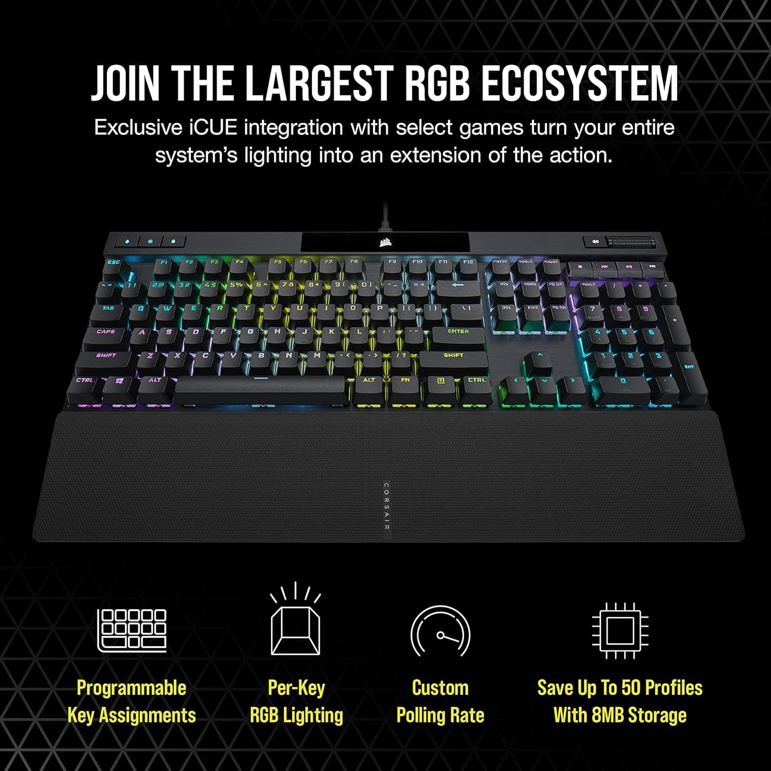 Teclado Mecánico Gamer Corsair K70 RGB PRO — Cherry MX SPEED, PBT Double-Shot, 8000Hz, iCUE, Aluminio vista 2