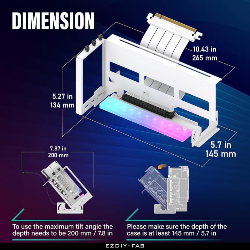 Soporte GPU Vertical EZDIY-FAB RGB All White PCIe 4.0 Ajustable vista 2