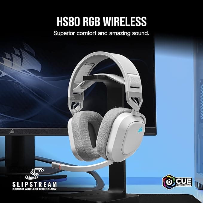 Auriculares Corsair HS80 RGB Wireless White – Premium Gaming con Dolby Atmos vista 3
