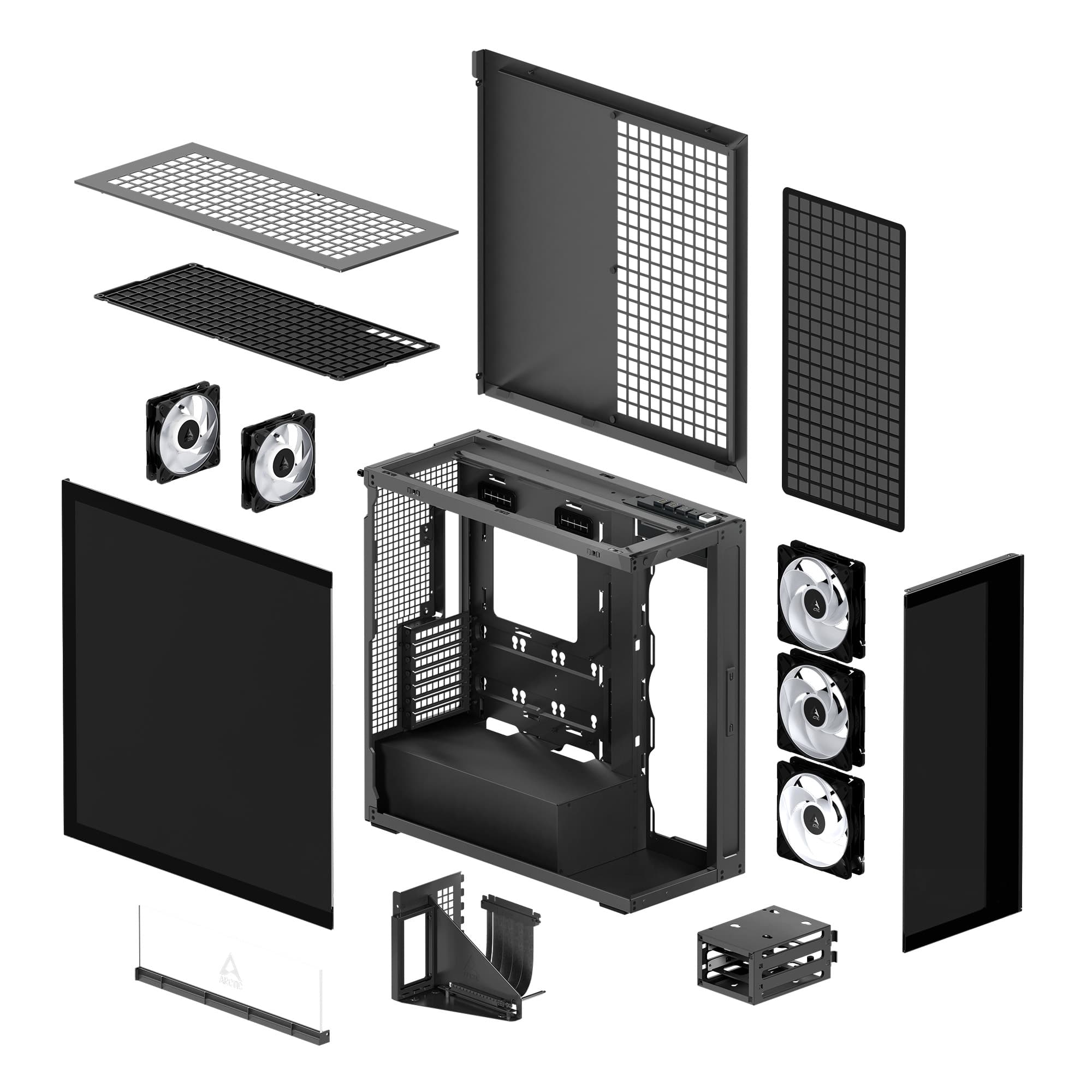 Gabinete ARCTIC Xtender VG Black Mirror Glass E-ATX | GPU Vertical + 420mm vista 5