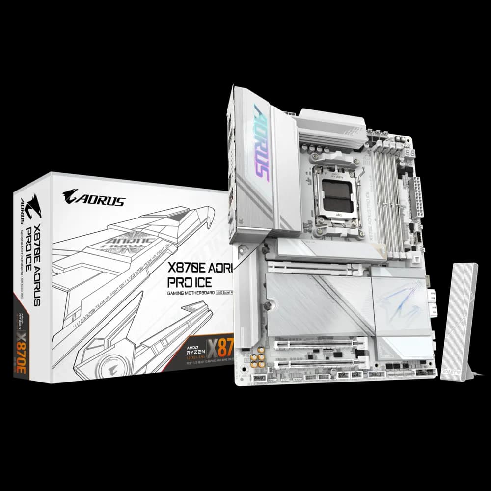 Placa Madre GIGABYTE X870E AORUS PRO ICE – AM5, DDR5 8200+, PCIe 5.0, USB4, Wi-Fi 7