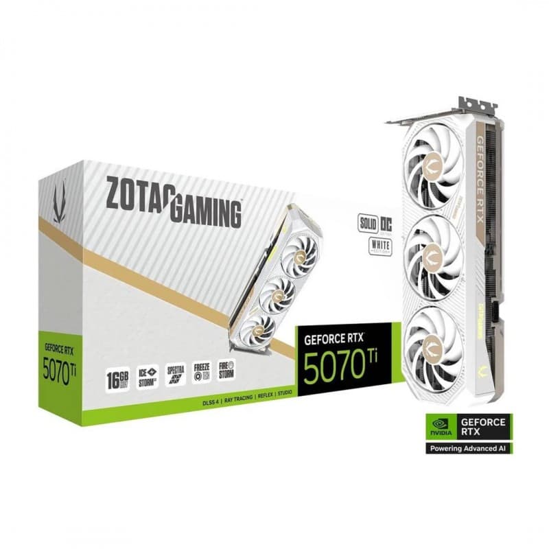 Tarjeta de Video ZOTAC RTX 5070 Ti Solid Core OC White 16GB GDDR7 PCIe 5.0