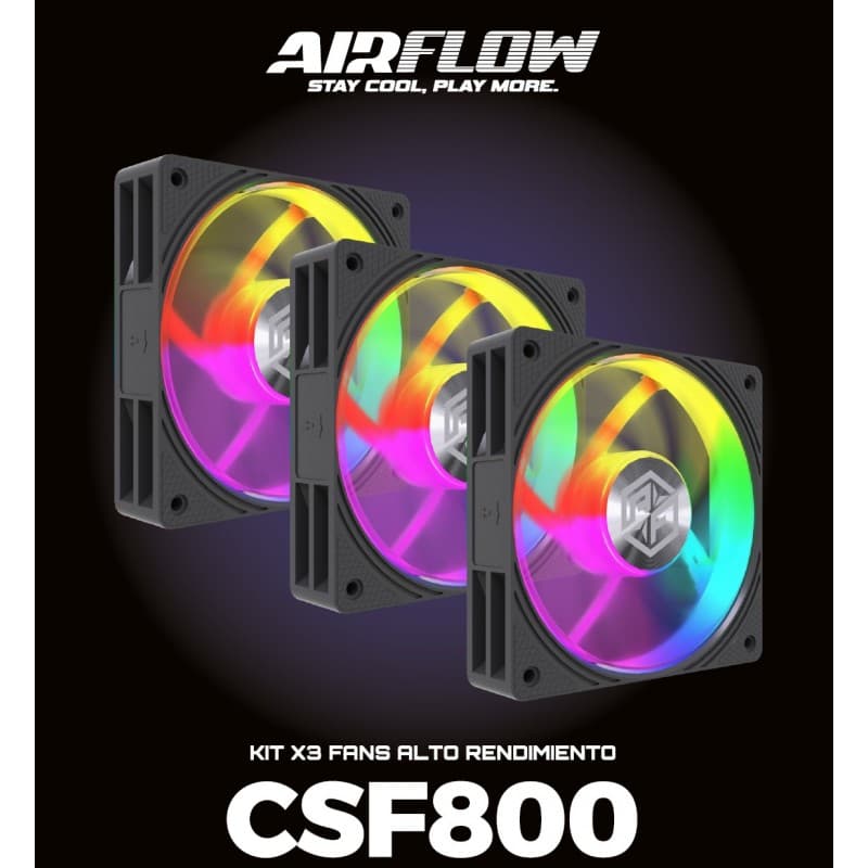 Kit 3 Ventiladores Airflow CSF800 Black 120mm ARGB PWM Alto Rendimiento