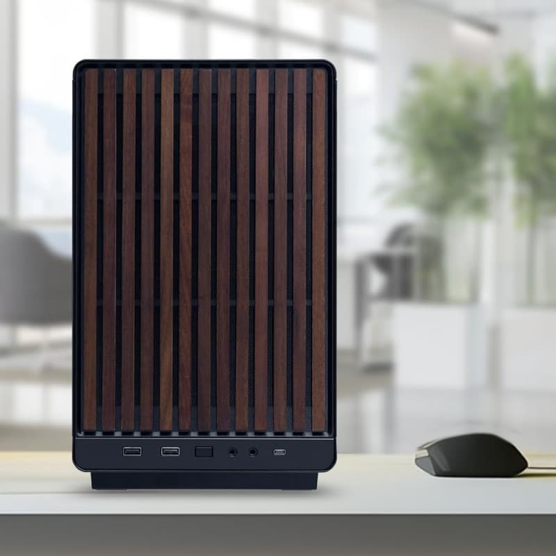 Gabinete Lian Li A3 mATX Black Wood Mesh vista 2