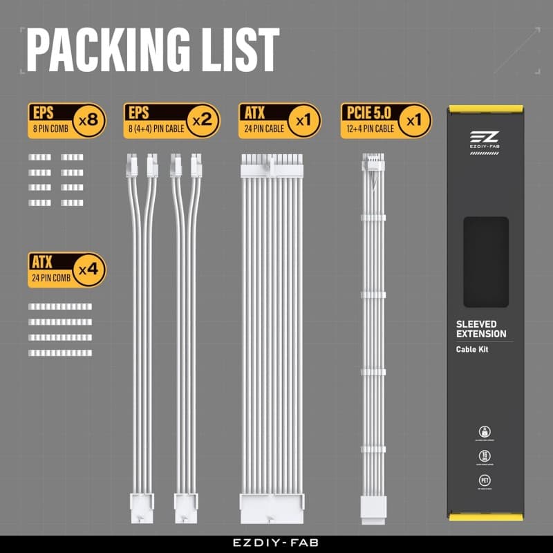 Kit Extensión Cables PSU EZDIY-FAB 12V-HPWR Blanco 300mm vista 2