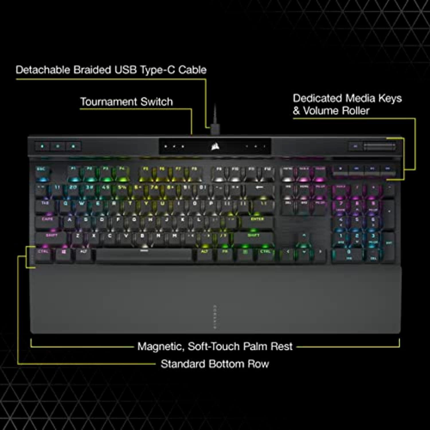 Teclado Óptico-Mecánico Corsair K70 PRO RGB — OPX, PBT Double-Shot, 8000Hz, Negro vista 2