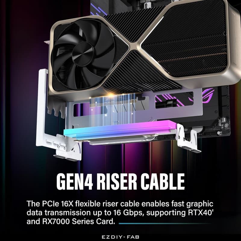 Soporte GPU Vertical EZDIY-FAB RGB All Black PCIe 4.0 Ajustable vista 3