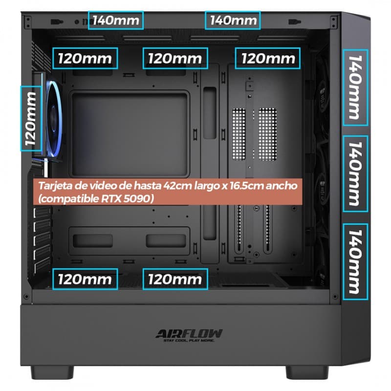 Gabinete AirFlow Roble Artis E-ATX Negro vista 4