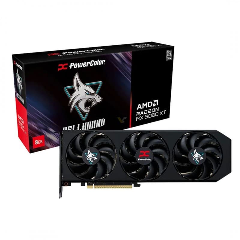 PowerColor RX 9060 XT 8GB Hellhound GDDR6 Triple Fan AMD Radeon RX9060XT 8G-L/OC