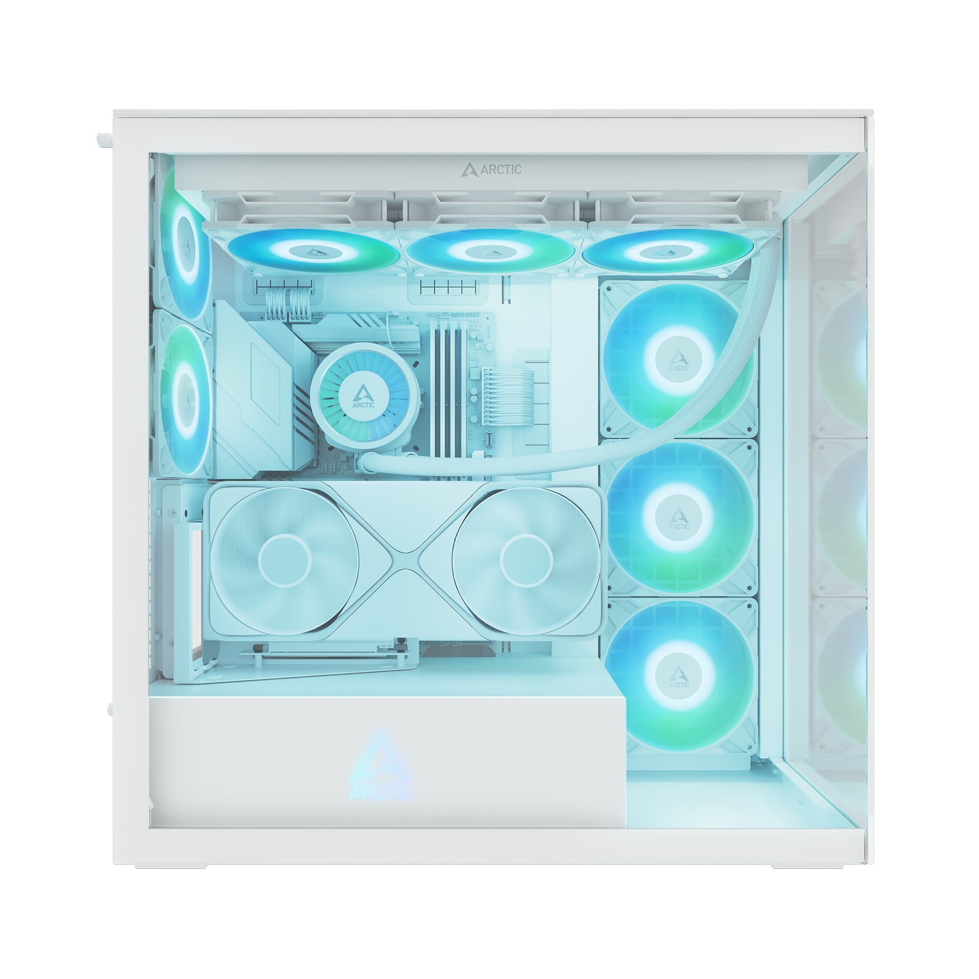 Gabinete ARCTIC Xtender VG White Clear Glass E-ATX | GPU Vertical + 420mm vista 2