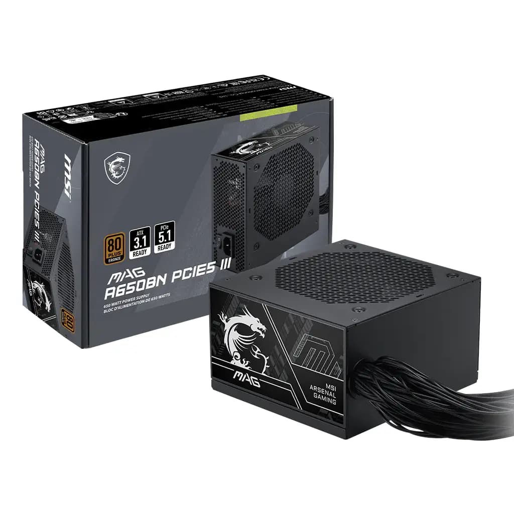Fuente de Poder MSI A650BN PCIE5 III 650W 80 Plus Bronze ATX No Modular