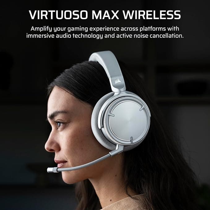 Auriculares Gamer Corsair VIRTUOSO MAX Wireless – Dolby Atmos, Silver vista 3