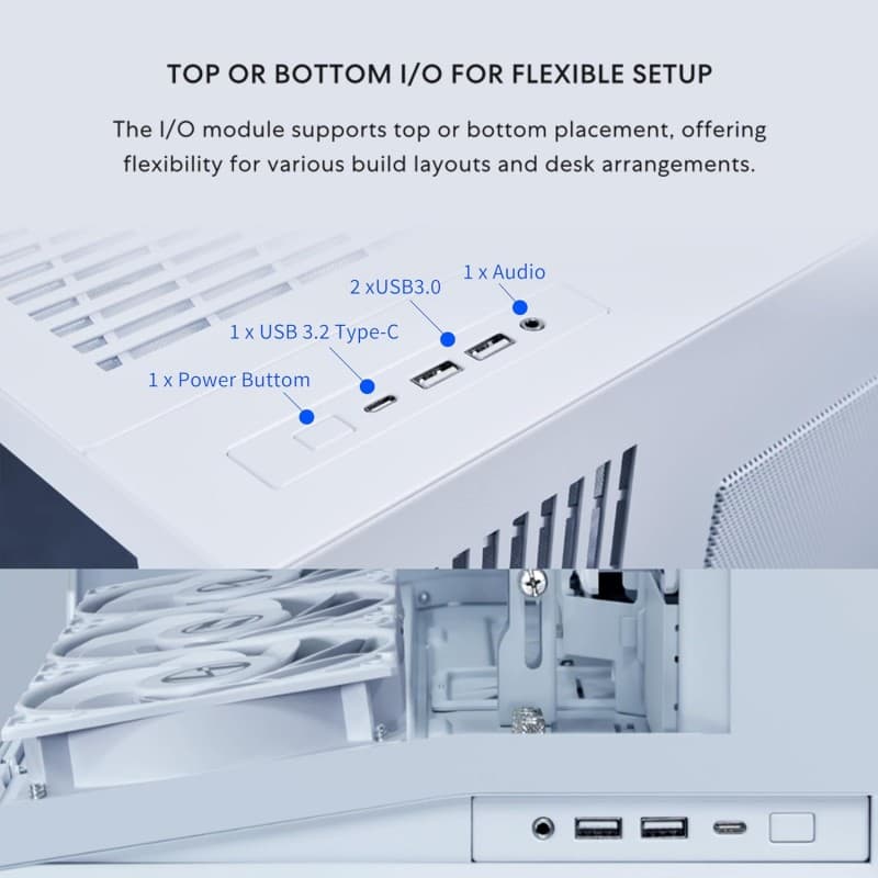 Gabinete Lian Li O11D Mini V2 Flow ATX Blanco con 5 Ventiladores vista 5