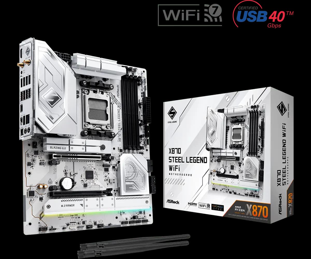 Placa Madre ASRock X870 Steel Legend Wifi– ATX DDR5, PCIe 5.0, Wi-Fi 7, USB4, AM5