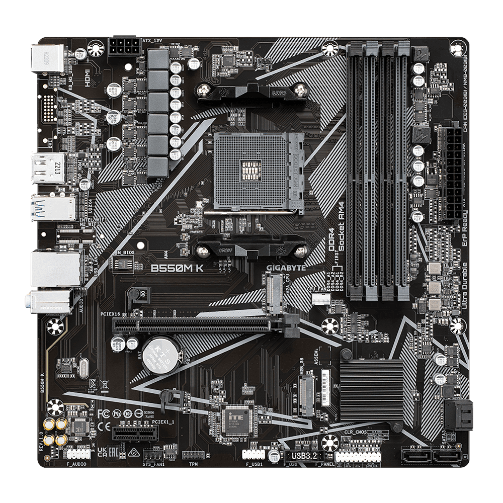 Placa Madre Gigabyte B550M K AM4 Micro-ATX DDR4 PCIe 4.0 M.2 vista 3