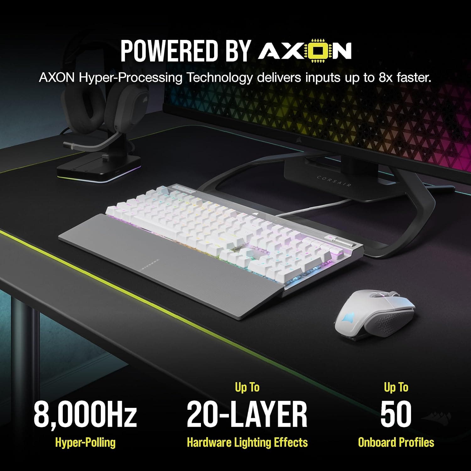 Teclado Óptico-Mecánico Corsair K70 PRO RGB — OPX, PBT Double-Shot, 8000Hz, Blanco vista 4