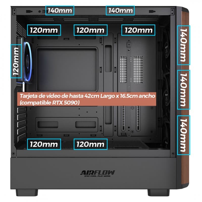 Gabinete AirFlow Roble Work ATX con 4 Ventiladores Negro vista 5