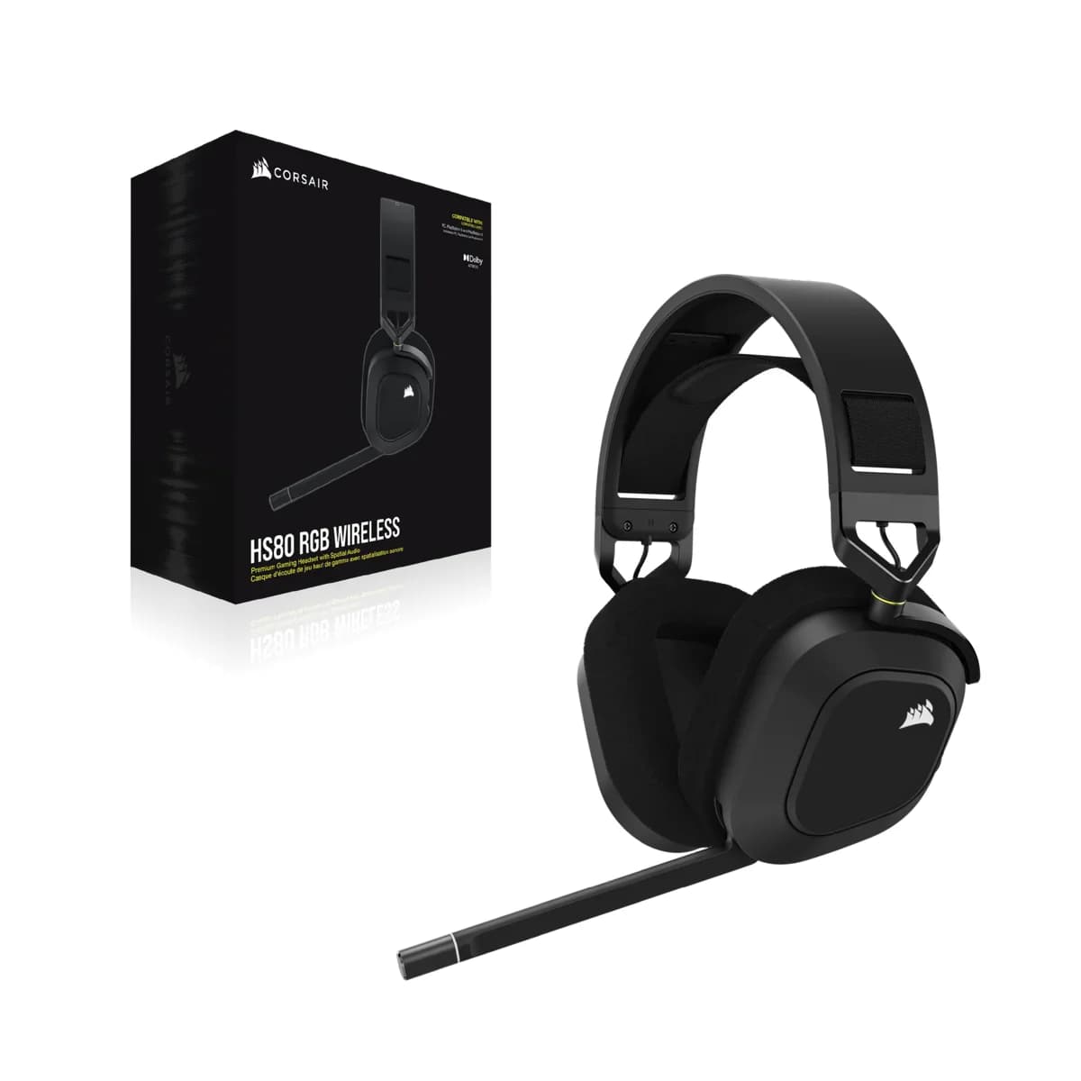 Auriculares Corsair HS80 RGB Wireless Carbón – Sonido Espacial Dolby Atmos y Wireless SLIPSTREAM vista 2