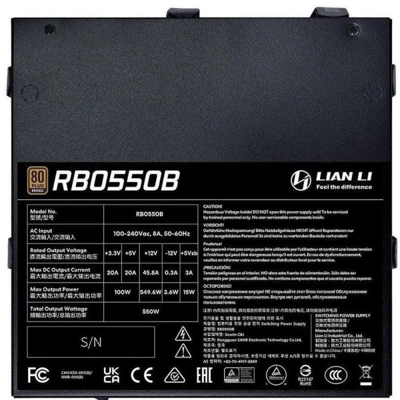 Fuente de poder Lian Li RB550 550W 80+ Bronze vista 4