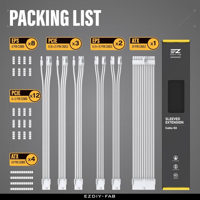 Kit Extensión de Cables PSU EZDIY-FAB V2 Blanco 300mm