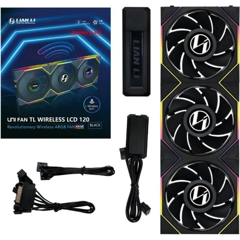 Lian Li UNI Fan TL LCD 120 Wireless  Reverso Pack x3 Black vista 3