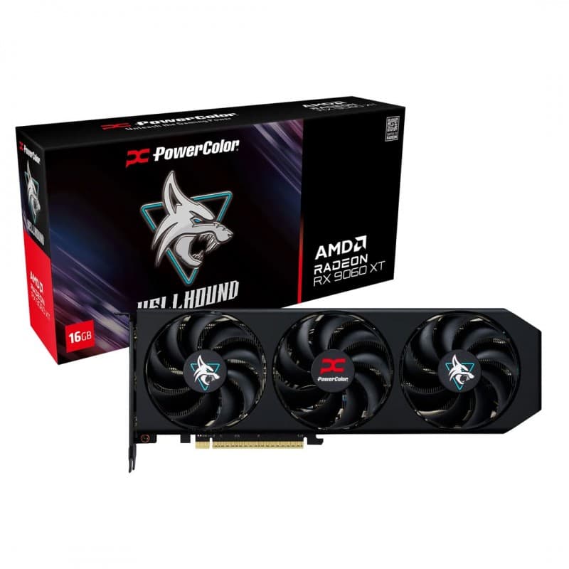 Tarjeta de Video PowerColor RX 9060 XT Hellhound 16GB GDDR6 Triple Fan PCIe 5.0 OC