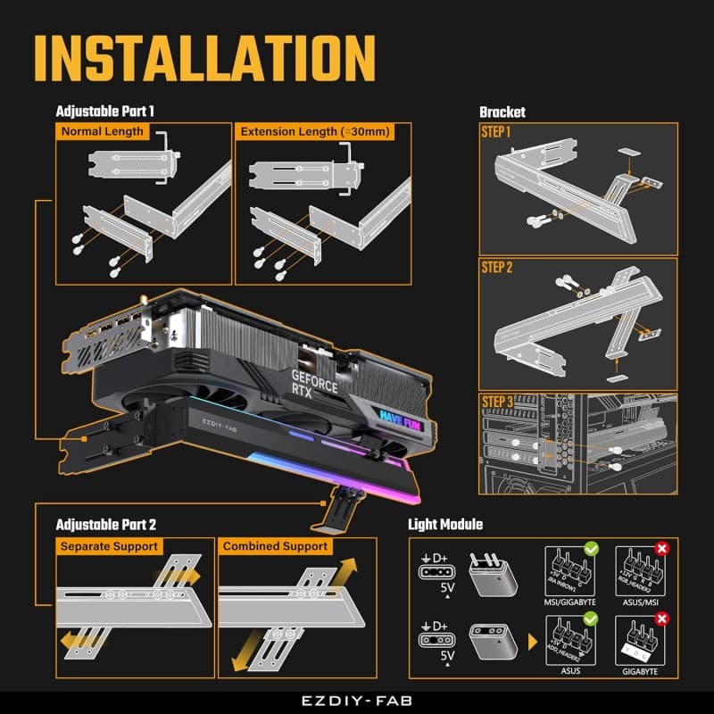 Soporte GPU Estabilizador EZDIY-FAB ARGB Negro vista 4