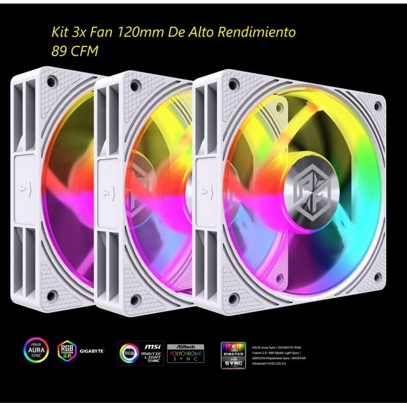 Kit 3 Ventiladores Airflow CSF800 White ARGB 120mm Alto Rendimiento