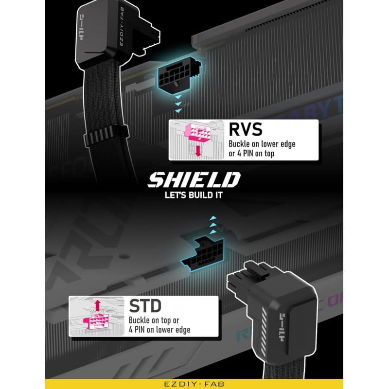 Adaptador GPU EZDIY-FAB Shield 90° 12VHPWR Negro vista 2