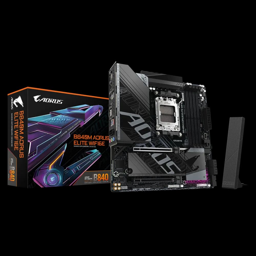 Placa Madre Gigabyte B840M AORUS ELITE WiFi6E AM5 – DDR5, PCIe 4.0, M.2, HDMI/DP, USB-C, WiFi 6E, mATX – Ryzen 7000/8000/9000