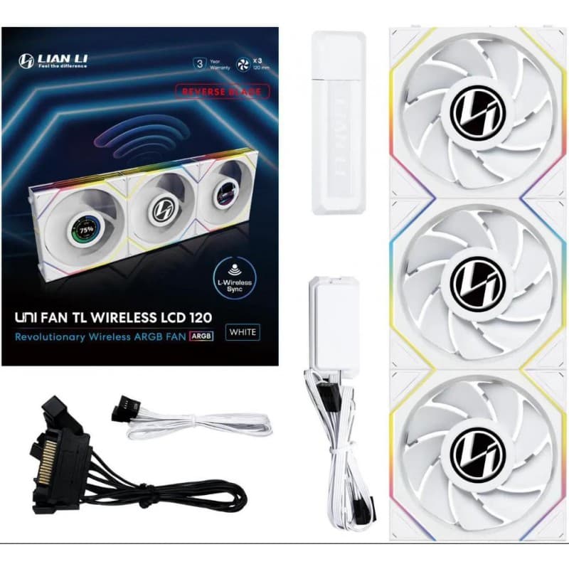 Lian Li UNI Fan TL LCD 120 Wireless 3-Pack Reverse White vista 3