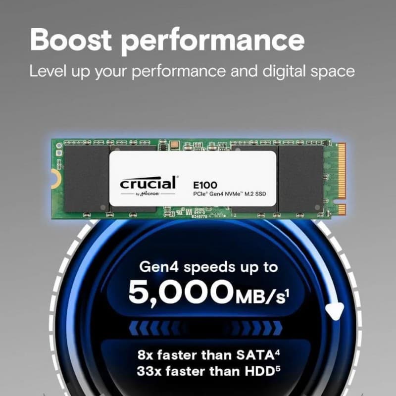 SSD NVMe Crucial E100 480GB PCIe 4.0 M.2