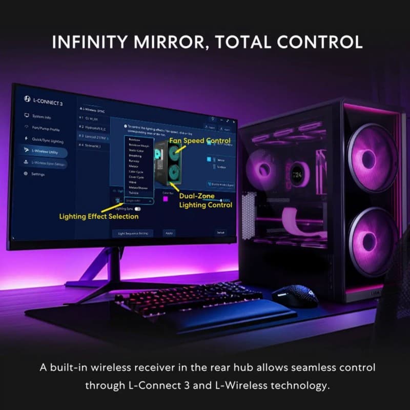 Gabinete Lian Li LANCOOL 217 Infinity Mirror ATX vista 2