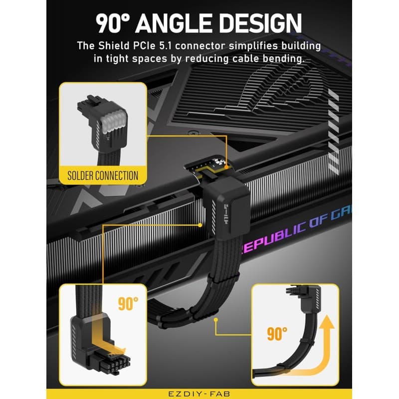 Adaptador GPU EZDIY-FAB Shield 90° 12VHPWR Negro vista 4