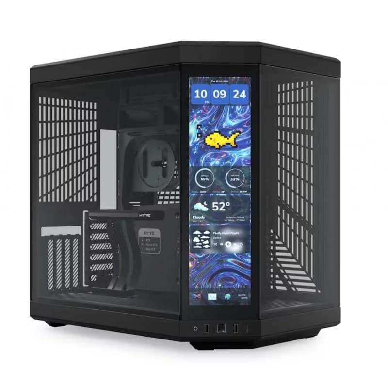 Gabinete HYTE Y70 LCD 3ra Gen Pitch Black ATX — Pantalla 14.9" 2.5K — con Riser PCIe 4.0