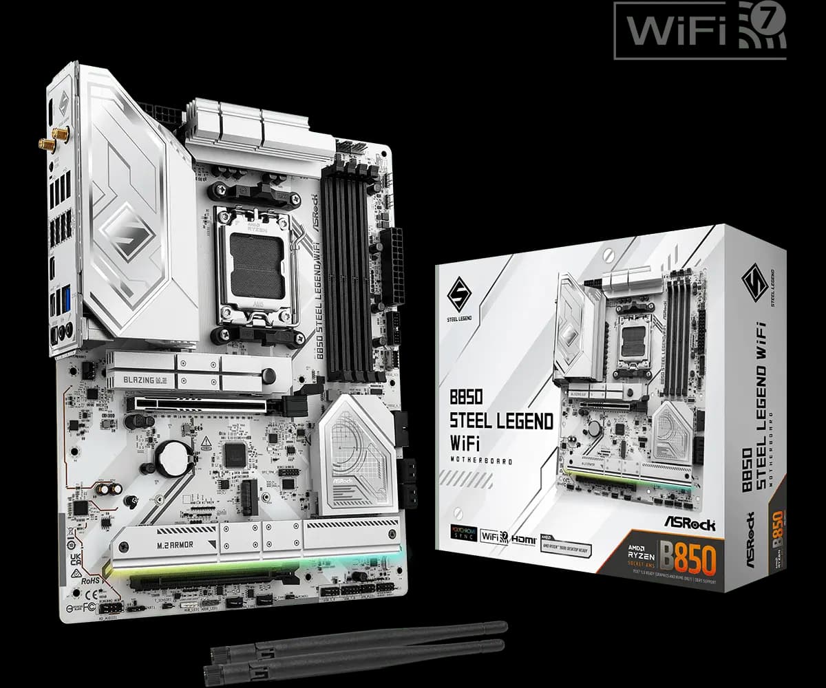 Placa Madre ASRock B850 Steel Legend Wifi – ATX /DDR5 / PCIe 5.0 / WiFi 7 / Ryzen 9000-8000-7000