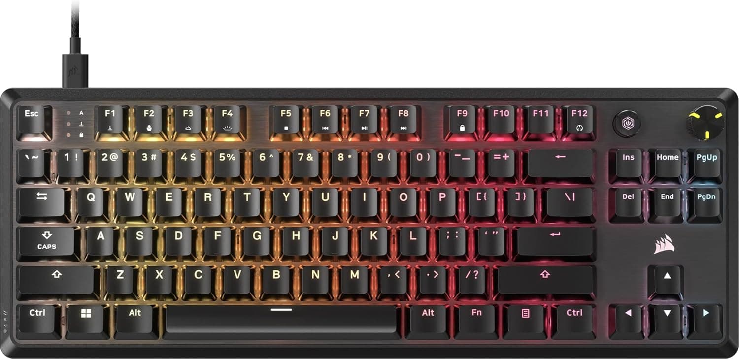 Teclado Mecánico Gamer Corsair K70 CORE TKL RGB — MLX Red v2, Tenkeyless, Negro