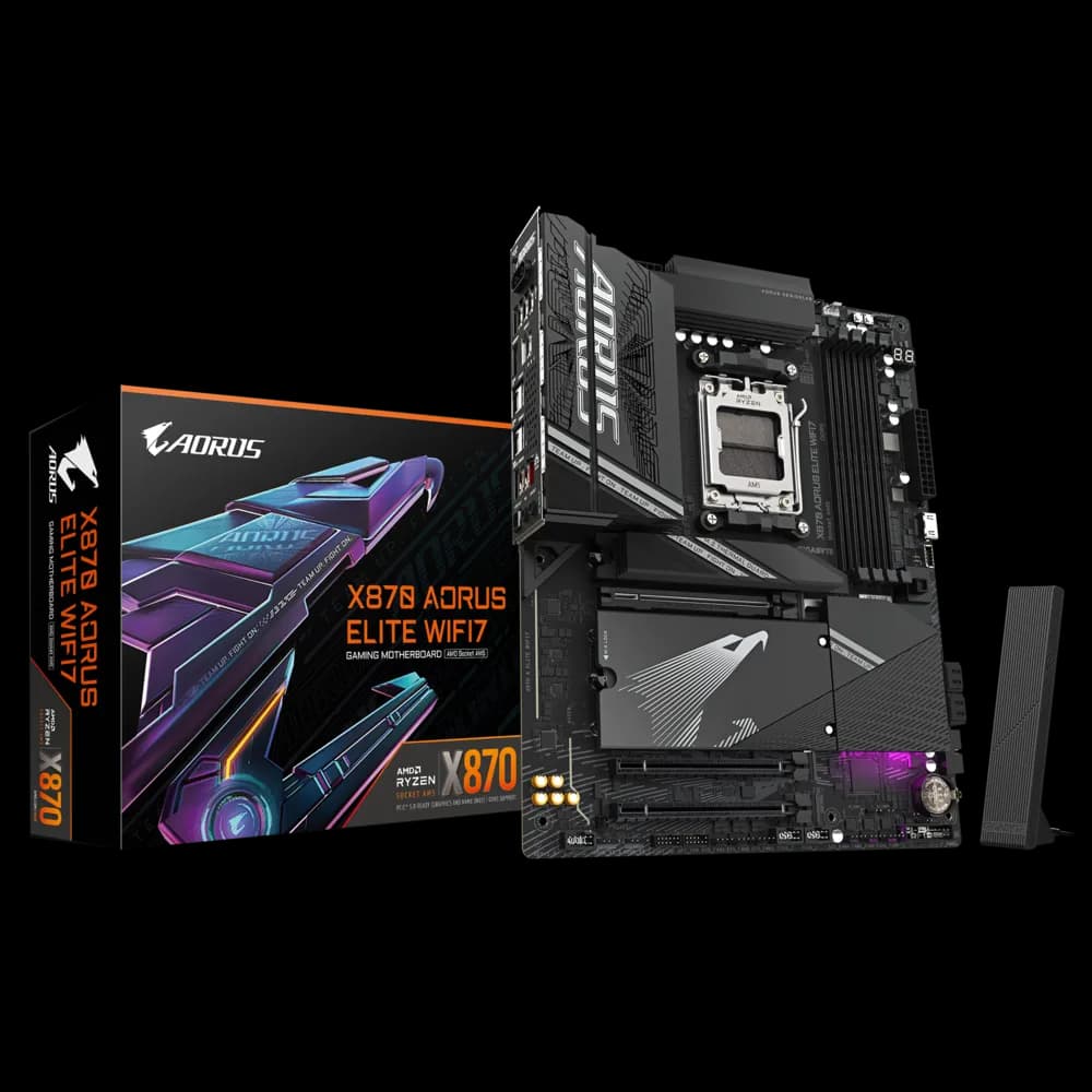 Placa Madre Gigabyte X870 AORUS ELITE WiFi 7 – AM5 ATX con DDR5 hasta 8200 MHz, PCIe 5.0, USB4 (2× Type-C con DP), NVMe RAID 5 y Wi-Fi 7.