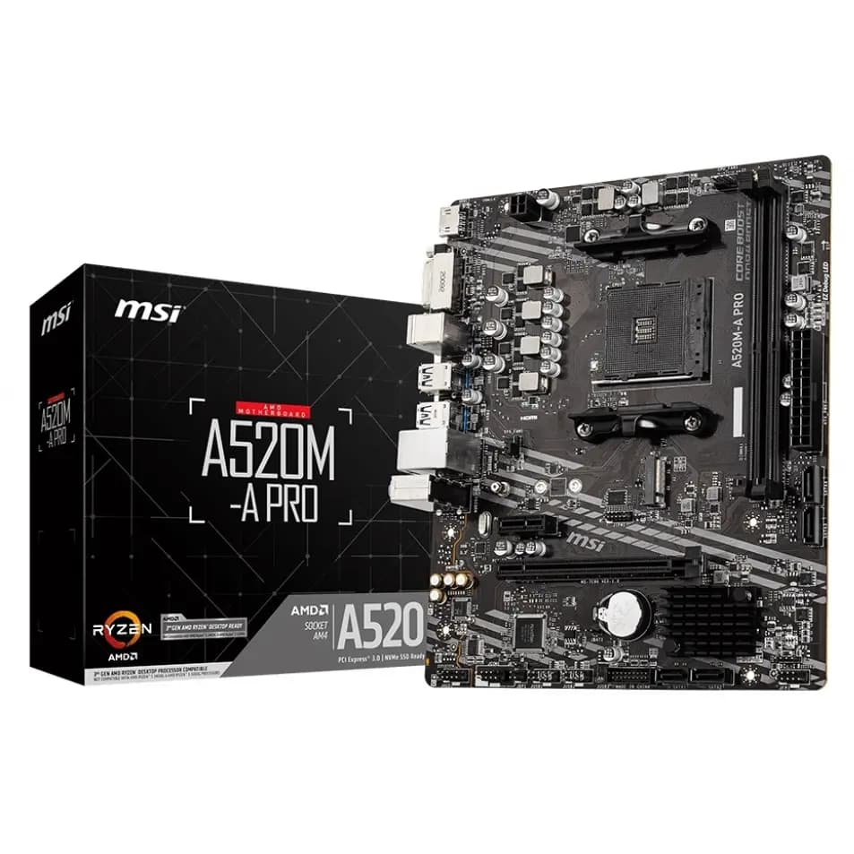 M/B AM4 (AMD) - MSI A520M-A PRO - 2x DDR4 - Micro ATX