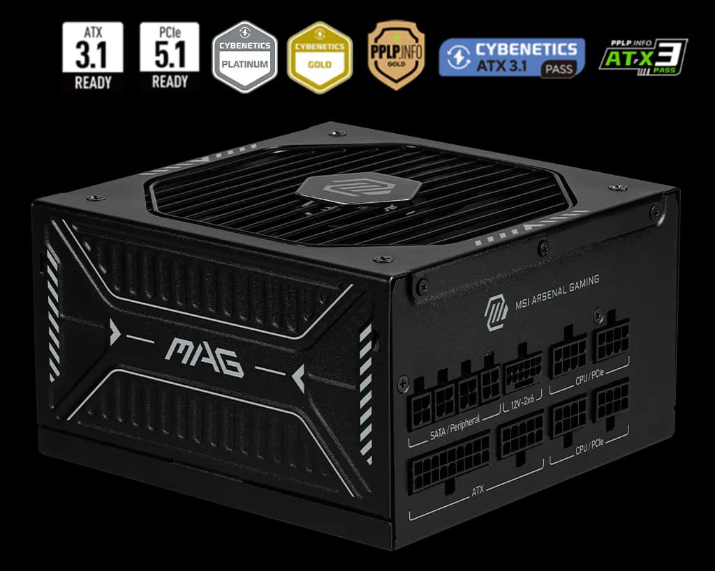 Fuente de Poder MSI MAG A850GLS PCIE5 850W 80+ Gold Full Modular